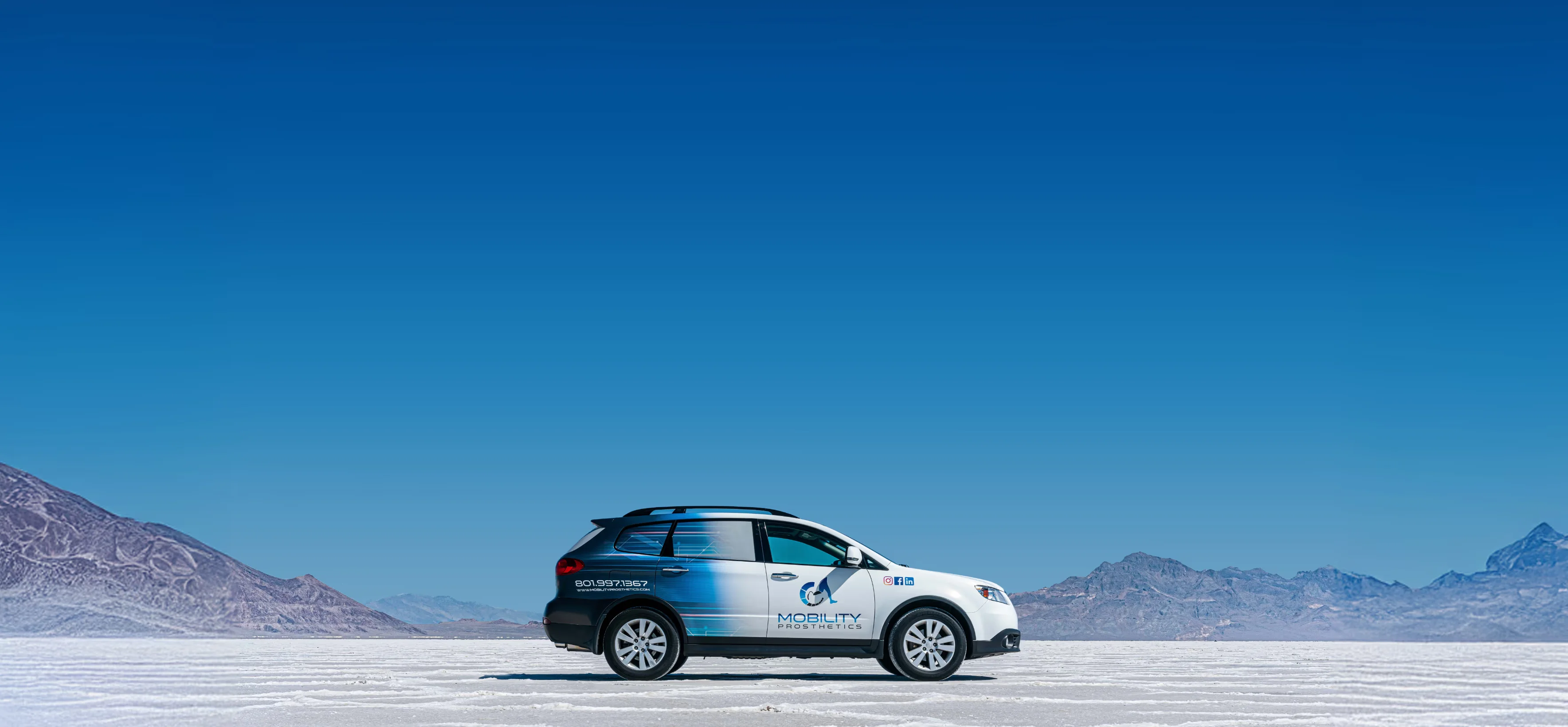 Wrapped vehicle on salt flats